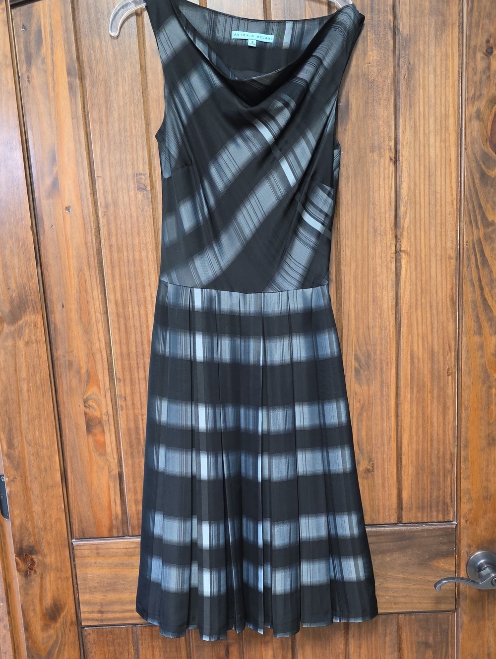 ANTONIO MELANI Black and Gray Pleated Midi Dress Size 0